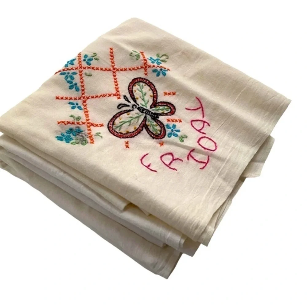 Vintage Flour Sack Embroidered Weekend Days Kitchen Towels Fri Sat Sun Butterfly